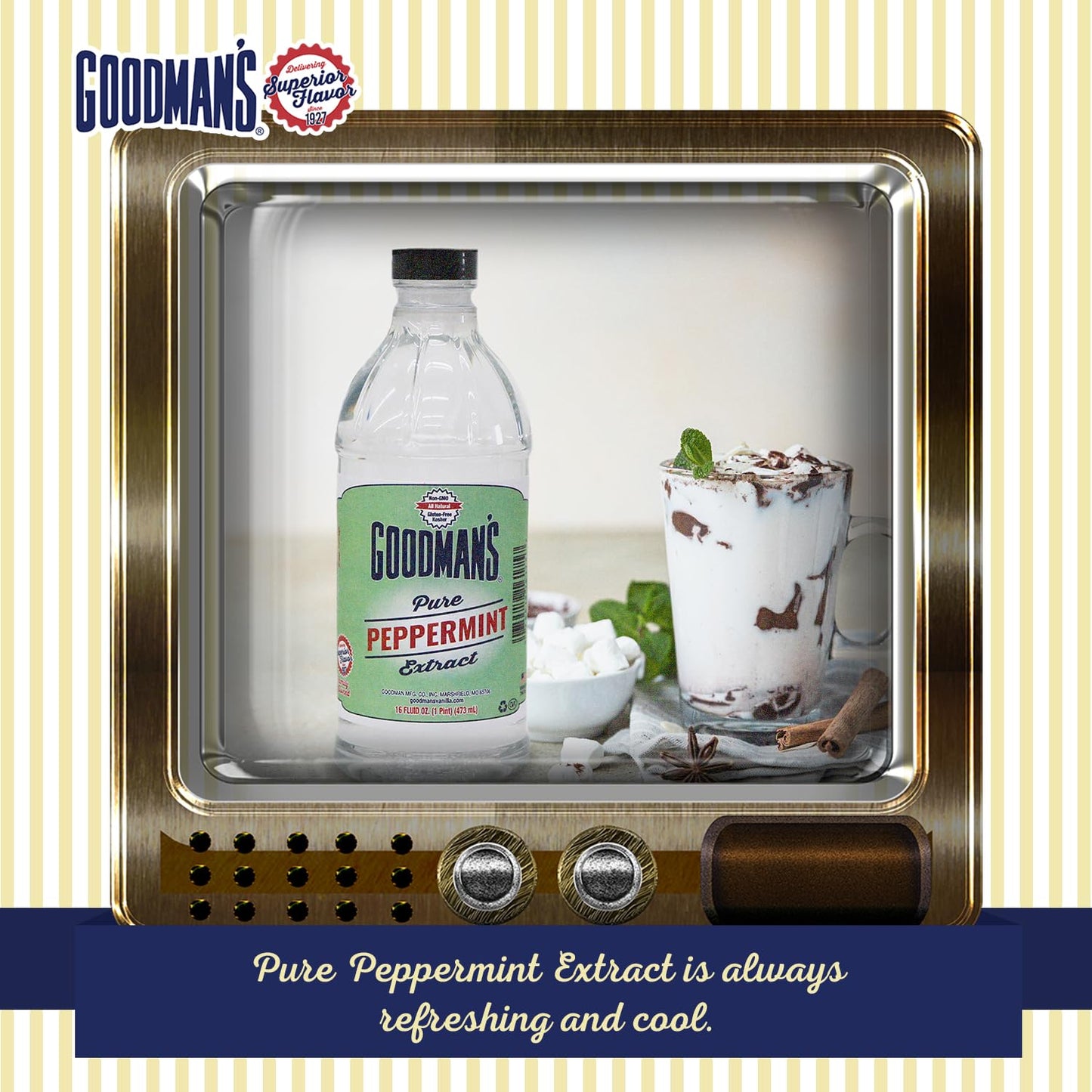 Goodman's Pure Peppermint Extract - Gluten-Free, Non-GMO, Kosher, Low Carb & Low Calorie - Ideal for Hot Chocolate, Coffee, Icing, Candy, and More