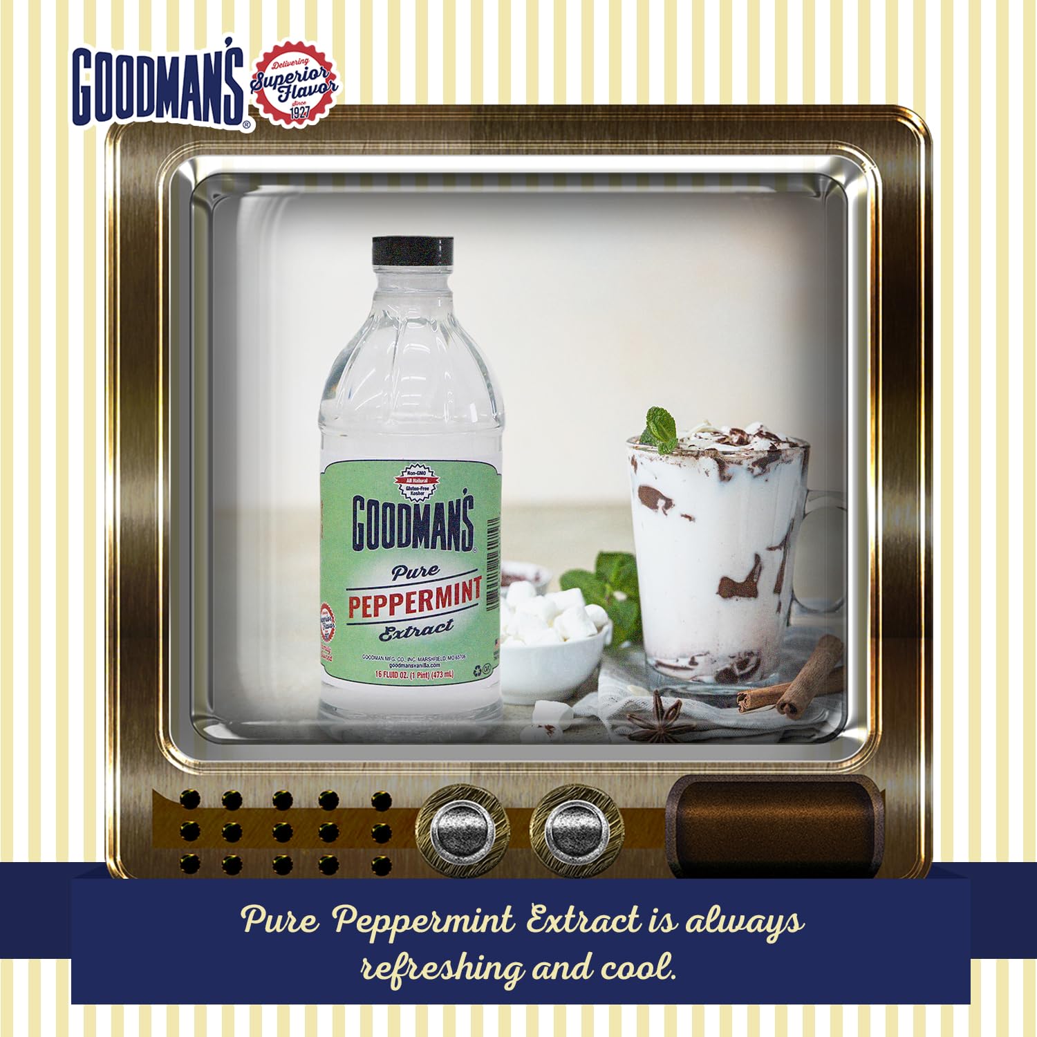Goodman's Pure Peppermint Extract - Gluten-Free, Non-GMO, Kosher, Low Carb & Low Calorie - Ideal for Hot Chocolate, Coffee, Icing, Candy, and More