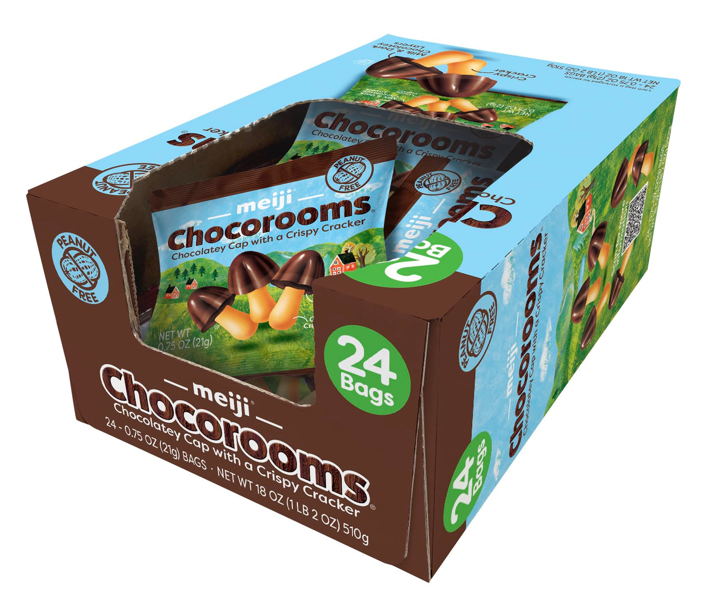 MEIJI Chocorooms Crispy Crackers - .75oz, Pack of 24 - Crunchy Pretzel Shell with Smooth Delicious Crème