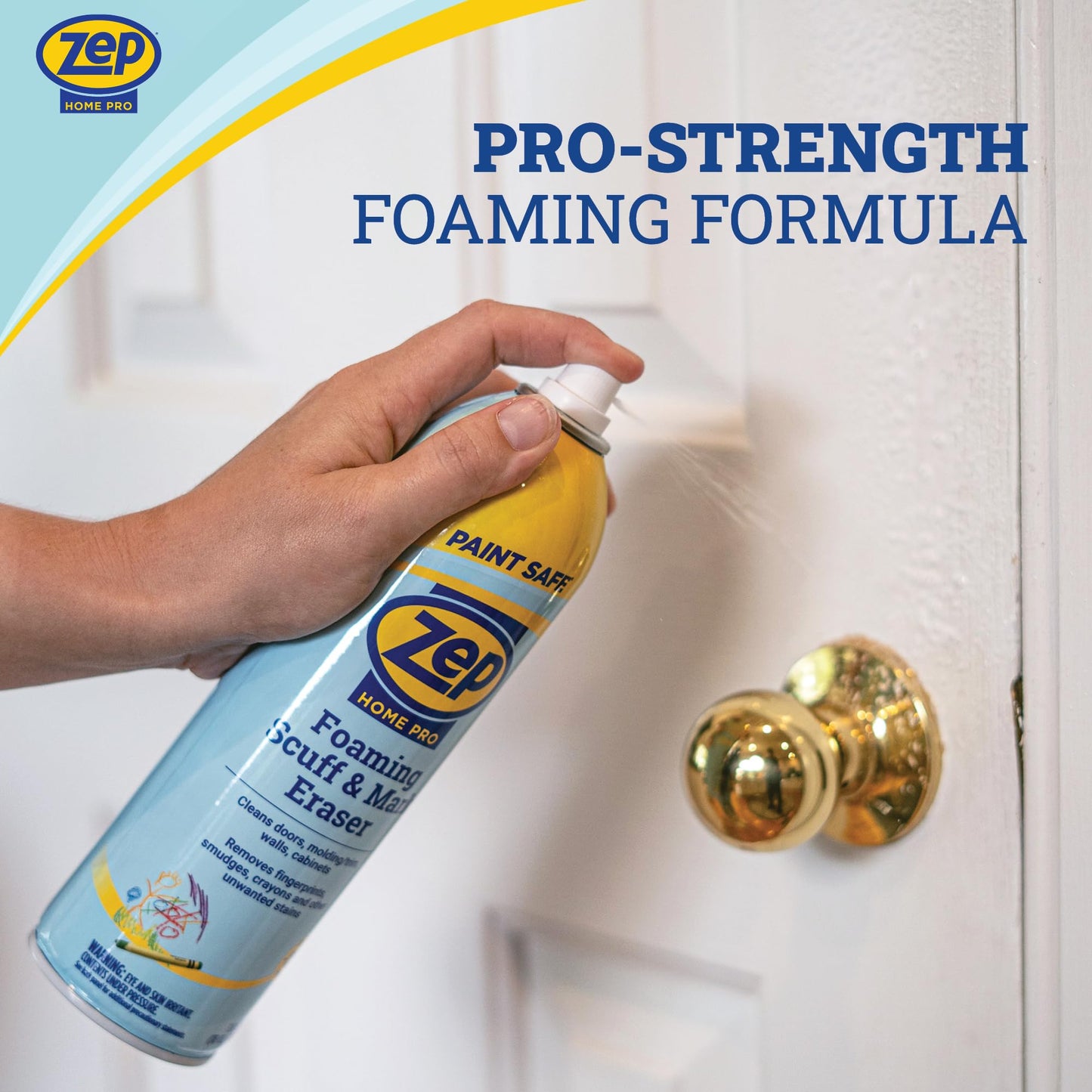 Zep Home Pro Foaming Scuff & Mark Eraser, Paint Safe Surface Cleaner, 18 oz, for Doors, Walls, Molding, Cabinets, Removes Fingerprints, Smudges