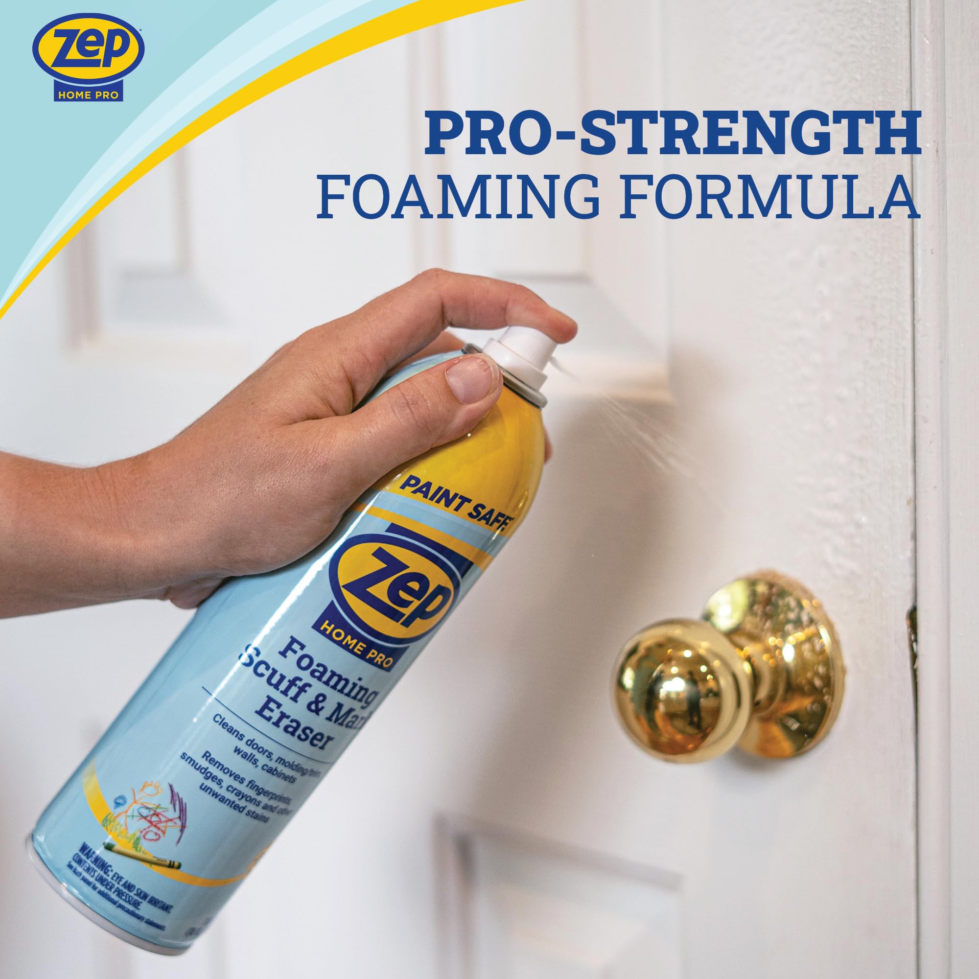 Zep Home Pro Foaming Scuff & Mark Eraser, Paint Safe Surface Cleaner, 18 oz, for Doors, Walls, Molding, Cabinets, Removes Fingerprints, Smudges