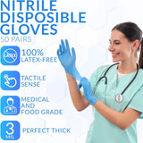 UniGroup Care Disposable Latex Free Large Nitrile Gloves [100 Pcs] - Powder Free Medical Exam Long Gloves - Medical and Food Grade - 3 Mil - Touch