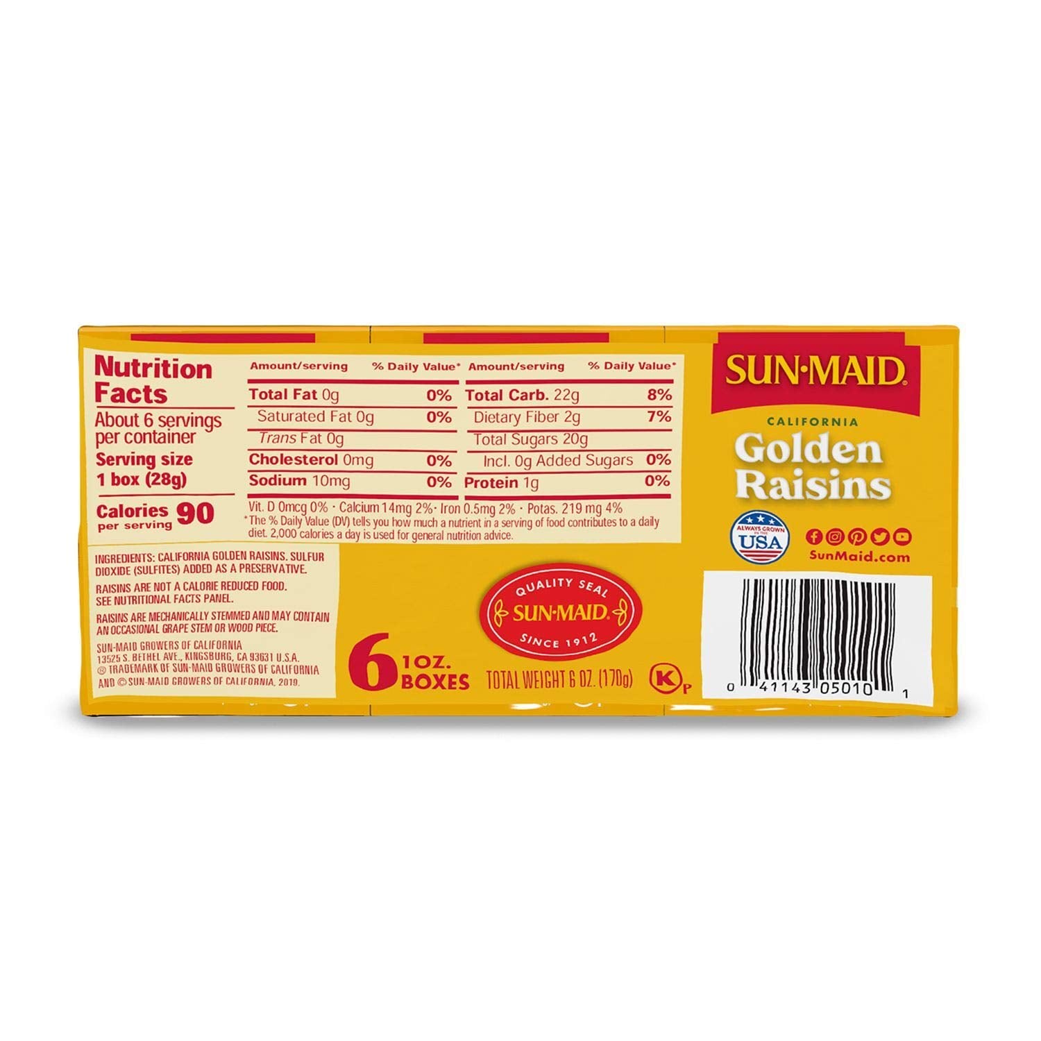 Sun-Maid Natural California Golden Raisins (6 Count , Pack of 1)