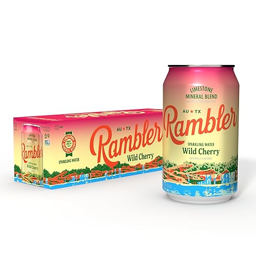 AUTX RAMBLER Sparkling Water, Texas Limestone Mineral Blend, Wild Cherry Flavor, 12-Ounce Cans, 12-Pack