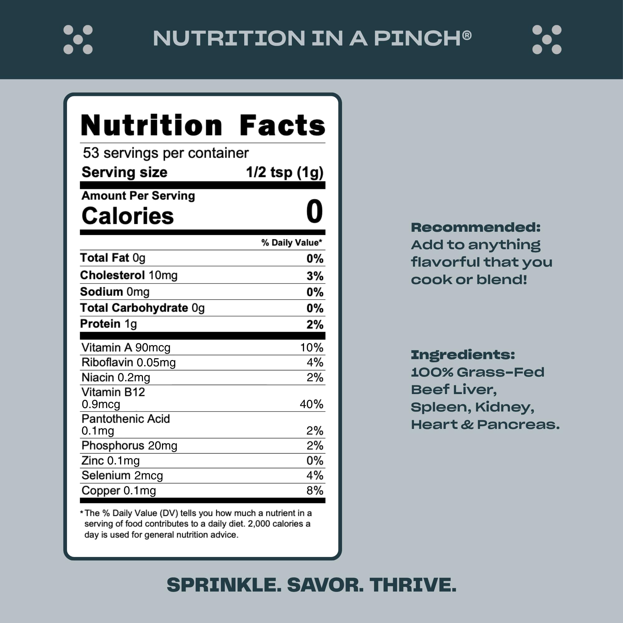 Pluck Pure Beef Organs Powder | 100% Liver, Kidney, Spleen, Heart, & Pancreas from 100% Grass Fed & Grass Finished Pastured Beef | As Seen on ABC’s