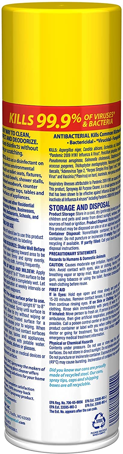Sprayway Foaming Action All Purpose Cleaner and Disinfectant, Lemon Scent, 19 oz, (SW5014R)