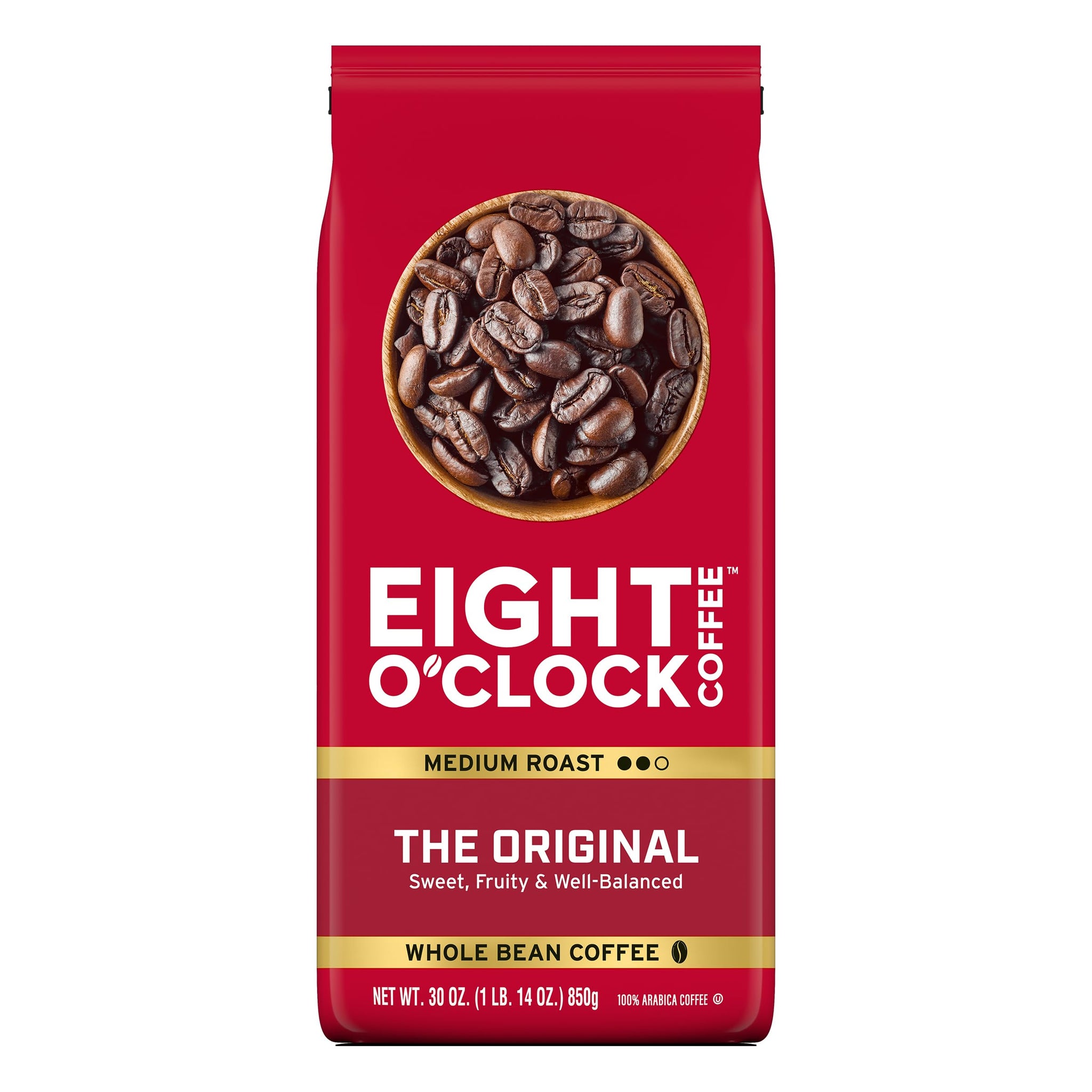 Eight O'Clock Coffee The Original, Medium Roast Whole Bean Coffee, Sweet, Fruity, Well Balanced, 30 Ounce (Pack of 1)