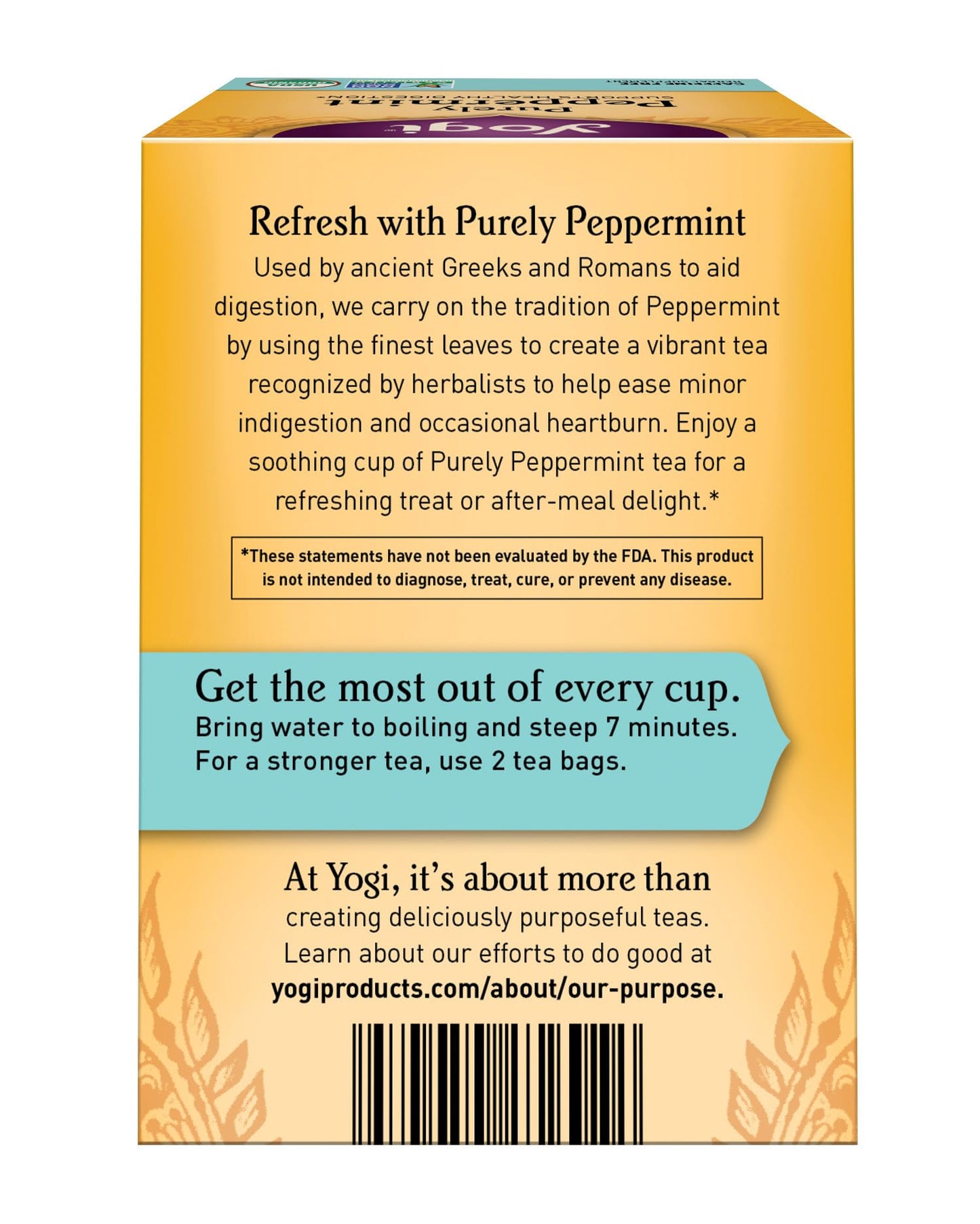 Yogi Purely Peppermint Tea 16BAGS NET WT 0.85OZ (24G)
