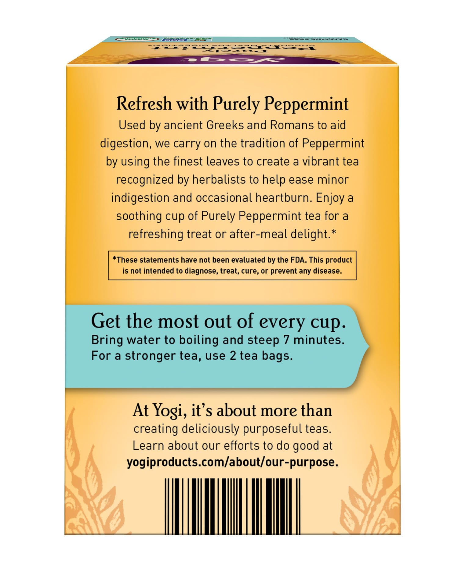 Yogi Purely Peppermint Tea 16BAGS NET WT 0.85OZ (24G)
