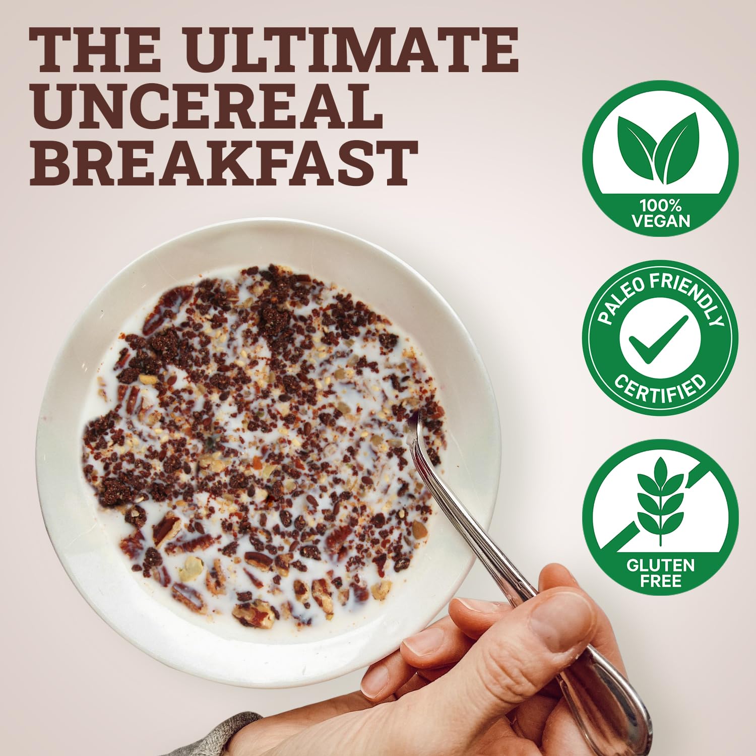 Chocolate Un-Cereal ™ Granola Gluten Free and Grain Free, Dehydrated 9.3oz Pack of healthy granola, Perfect for Smoothies, Free from Cheap Fillers