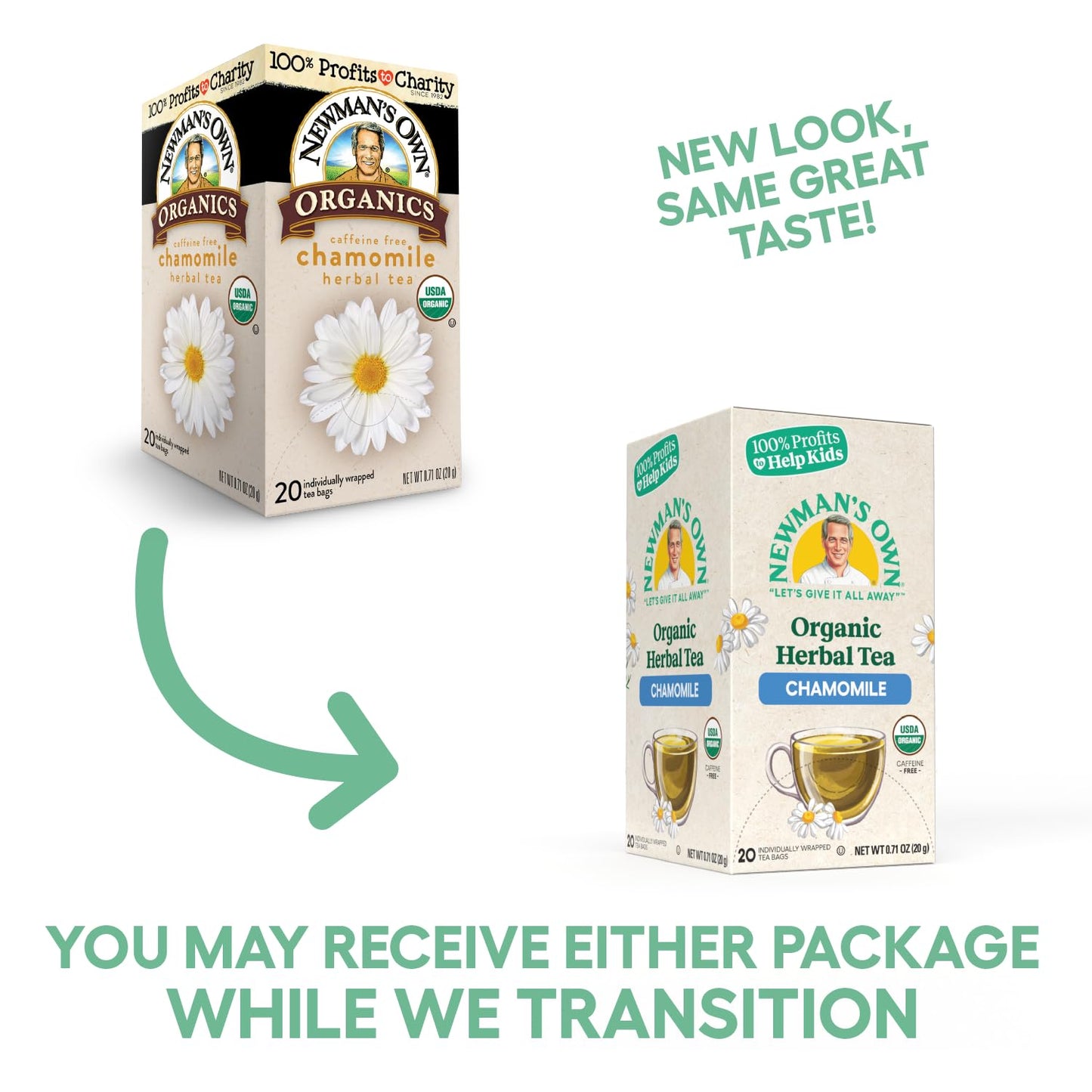Newman's Own Organics Chamomile Tea Caffeine Free Herbal Tea for, Stomach Ease Tea that May Support Healthy Digestion, Egyptian Chamomile Tea with 20