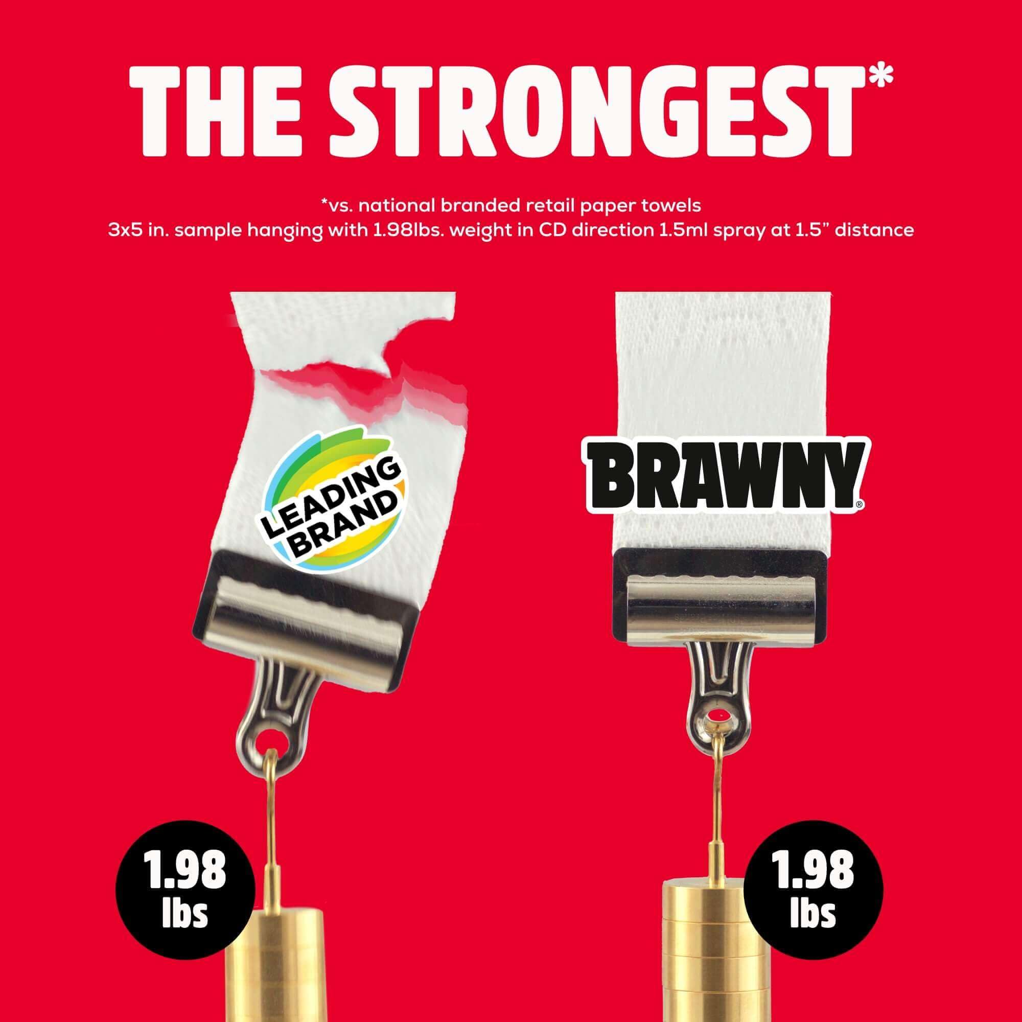 Brawny Tear-A-Square 3-Ply Paper Towels, 2 Triple Rolls = 6 Regular Rolls, Strong, Absorbent, and Durable with 3 Sheet Sizes (Quarter, Half, Full)