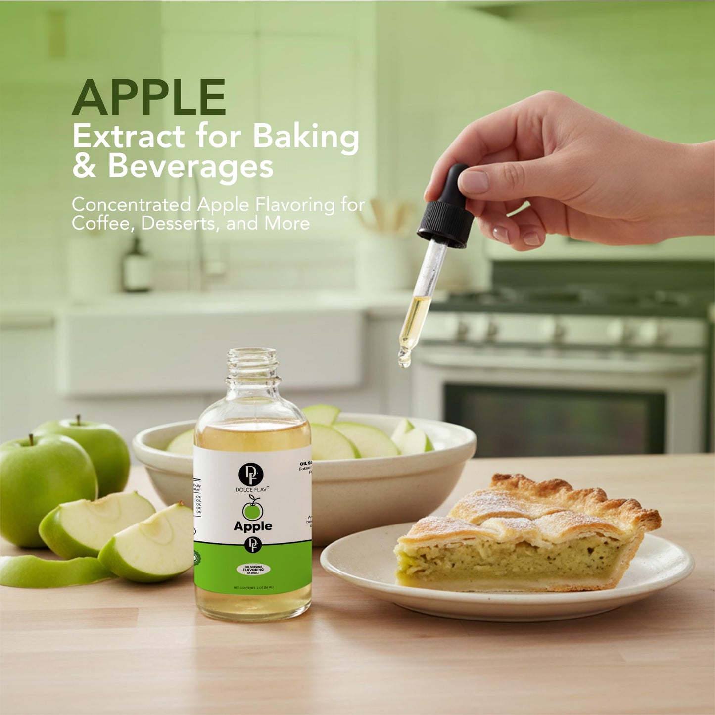 Dolce Flav Apple Extract - 1 Gallon Oil-Soluble Kosher, Sugar-Free, Concentrated Crisp Apple Flavoring for Baking, Chocolates & Desserts