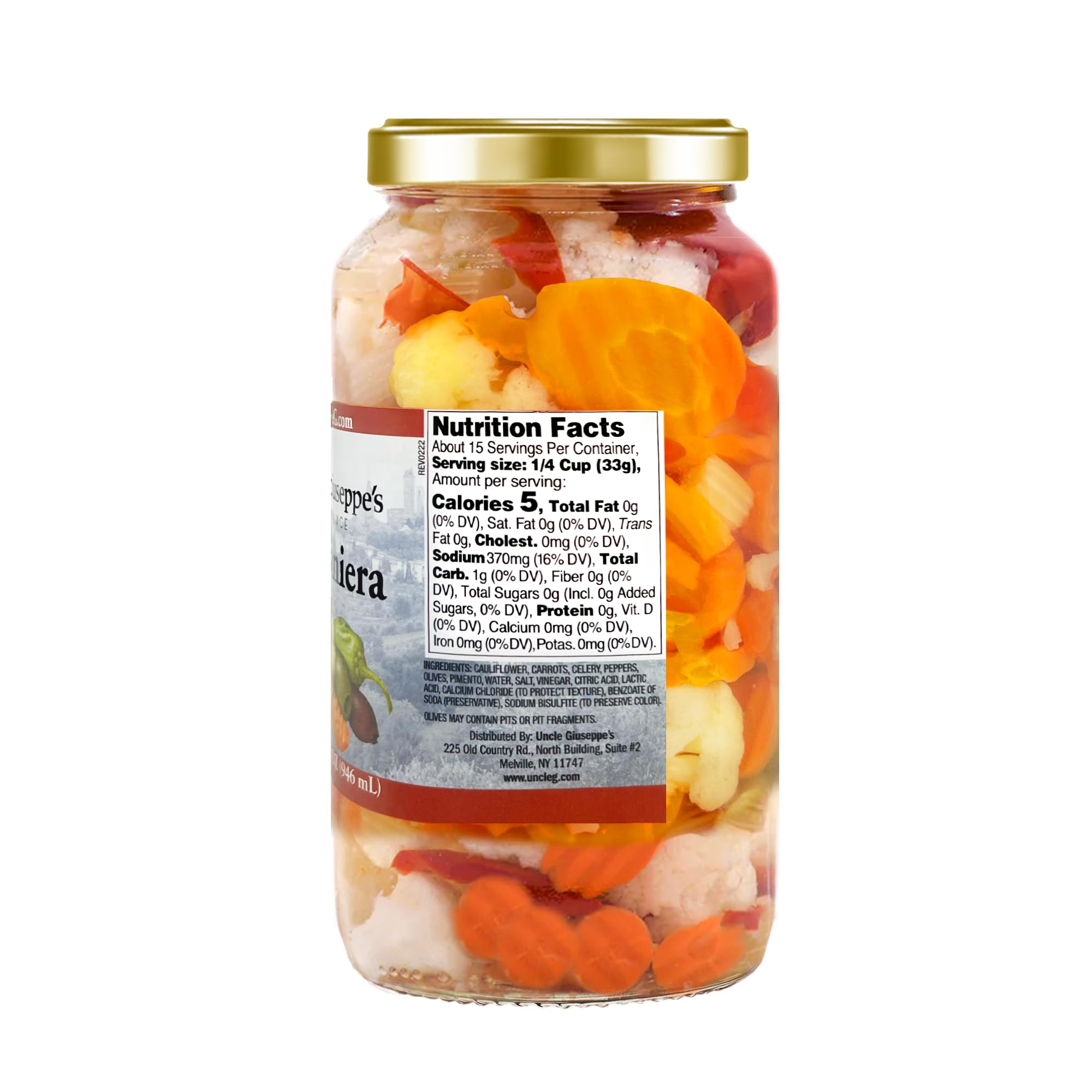 Uncle Giuseppe’s Giardiniera - 32 fl oz Jar - Italian-Style Pickled Vegetable Medley, Crisp & Zesty, All-Natural (Pack of 1)