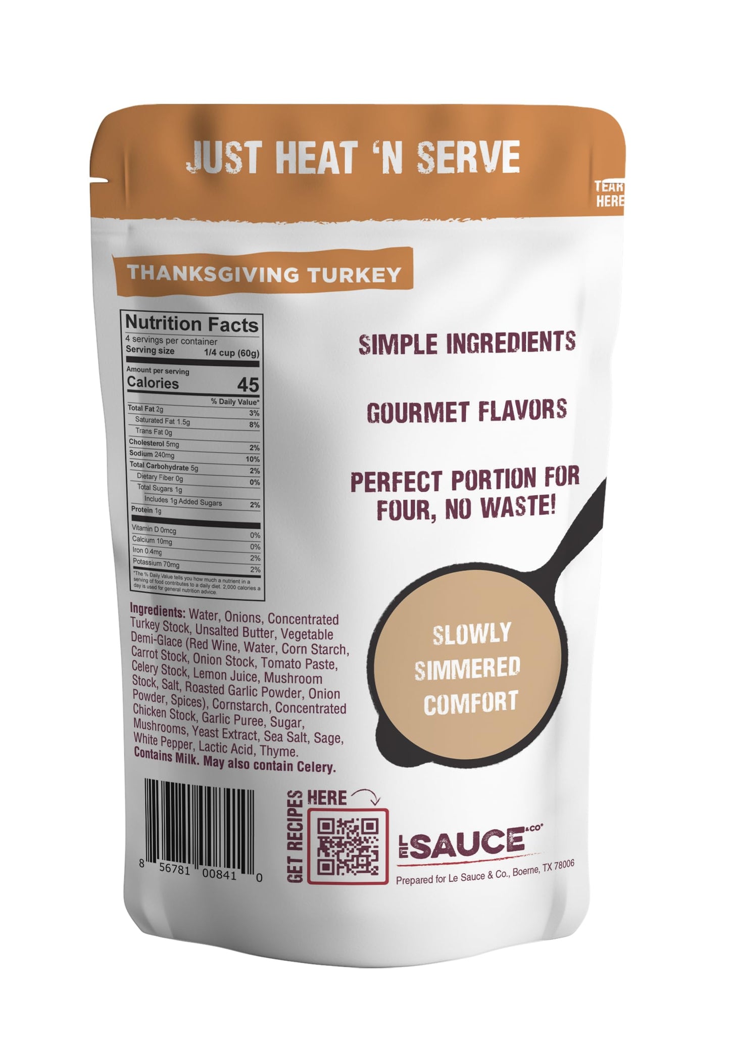 Le Sauce & Co. 4-serving Thanksgiving Turkey Gourmet Gravy(2-pack), Gluten Free Thanksgiving Family Dinner, Whole Turkey Breast, Mashed Potatoes
