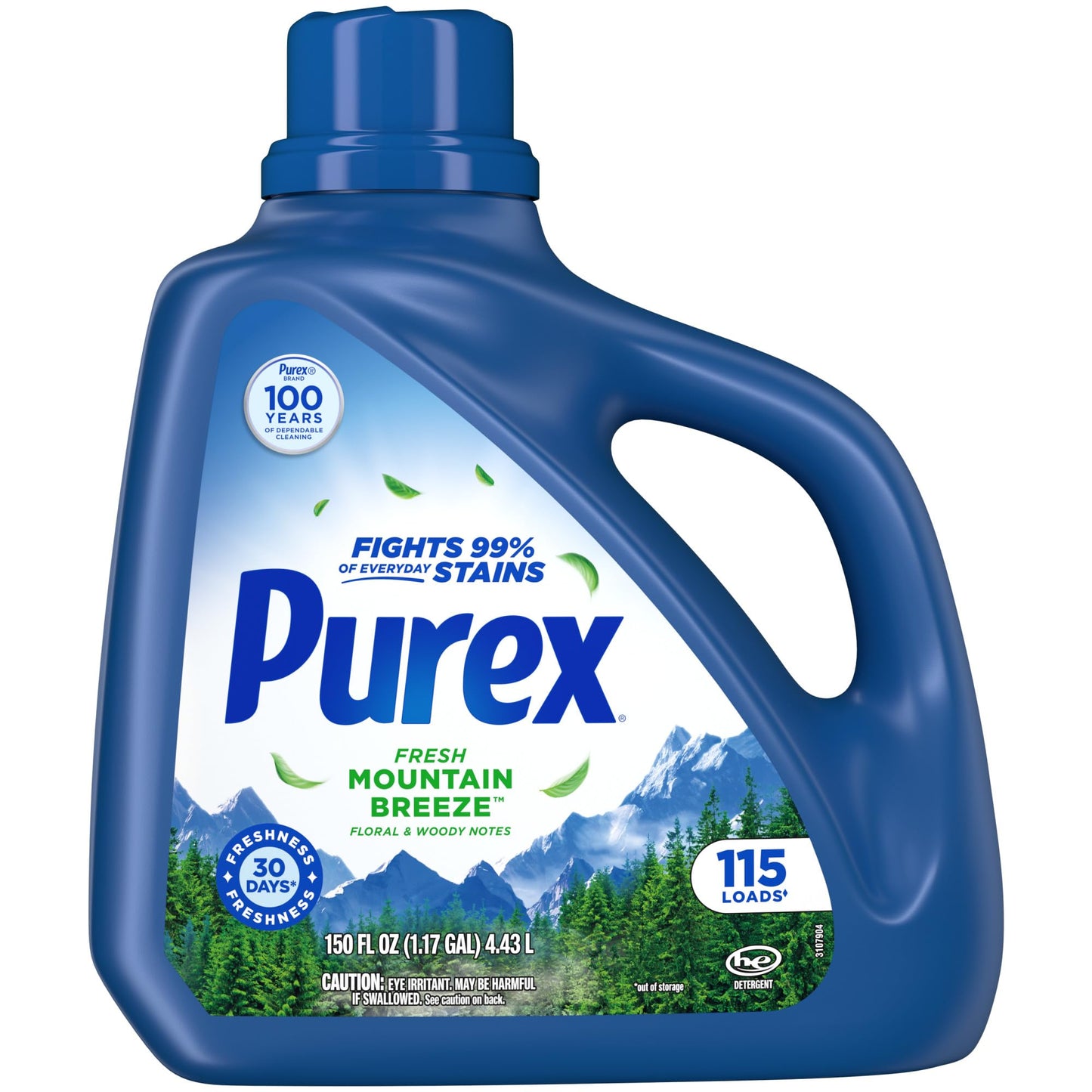 Purex Fresh Mountain Breeze Liquid Laundry Detergent, 150 fl oz, 115 loads.