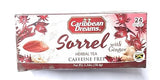 Caribbean Dreams Sorrel & Ginger Tea, 24 Tea Bags, All Natural, Caffeine Free, Herbal Tea, White, (CD S&G)