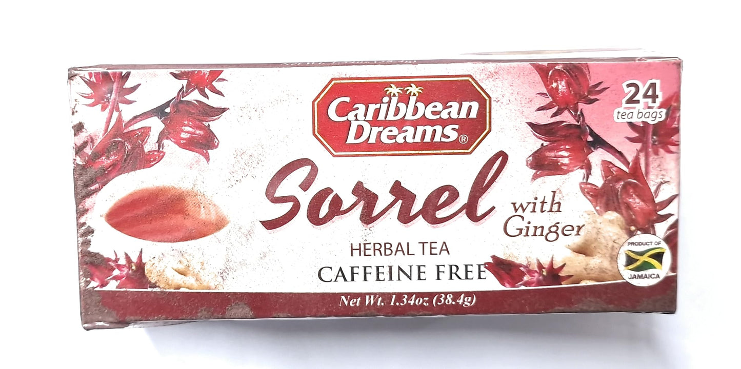 Caribbean Dreams Sorrel & Ginger Tea, 24 Tea Bags, All Natural, Caffeine Free, Herbal Tea, White, (CD S&G)