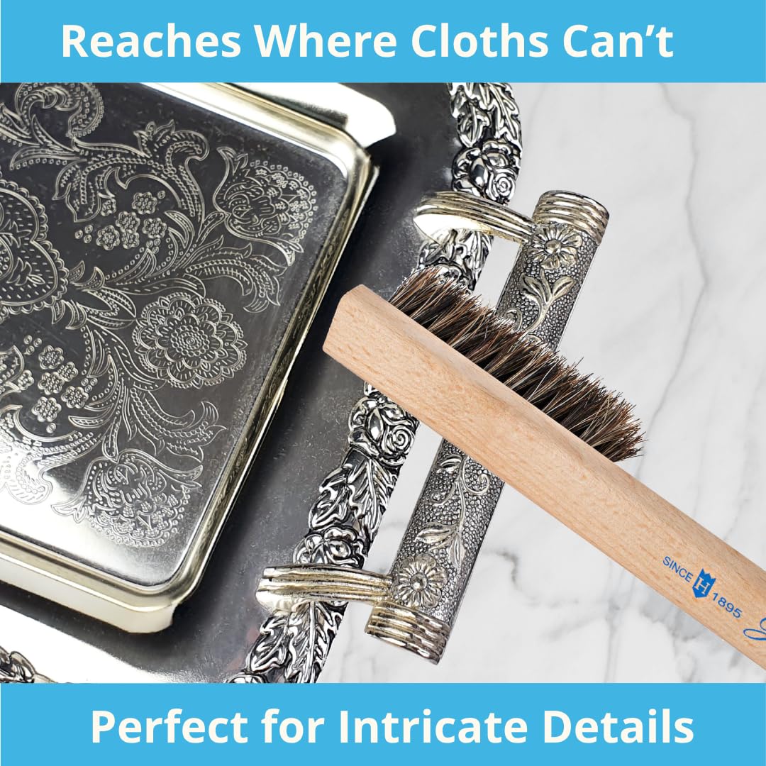 Hagerty Horsehair Silver Brush - Gentle Cleaning Tool for Sterling & Silver Plate - Reaches Intricate Details, Won’t Scratch - Made in USA