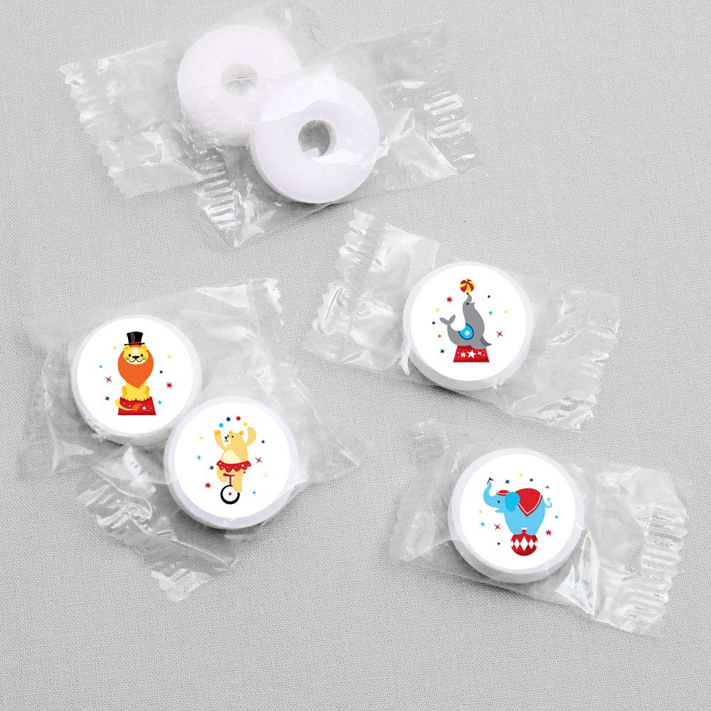 Big Dot of Happiness Carnival - Step Right Up Circus - Carnival Themed Round Candy Sticker Favors - Labels Fit Chocolate Candy (1 Sheet of 108)