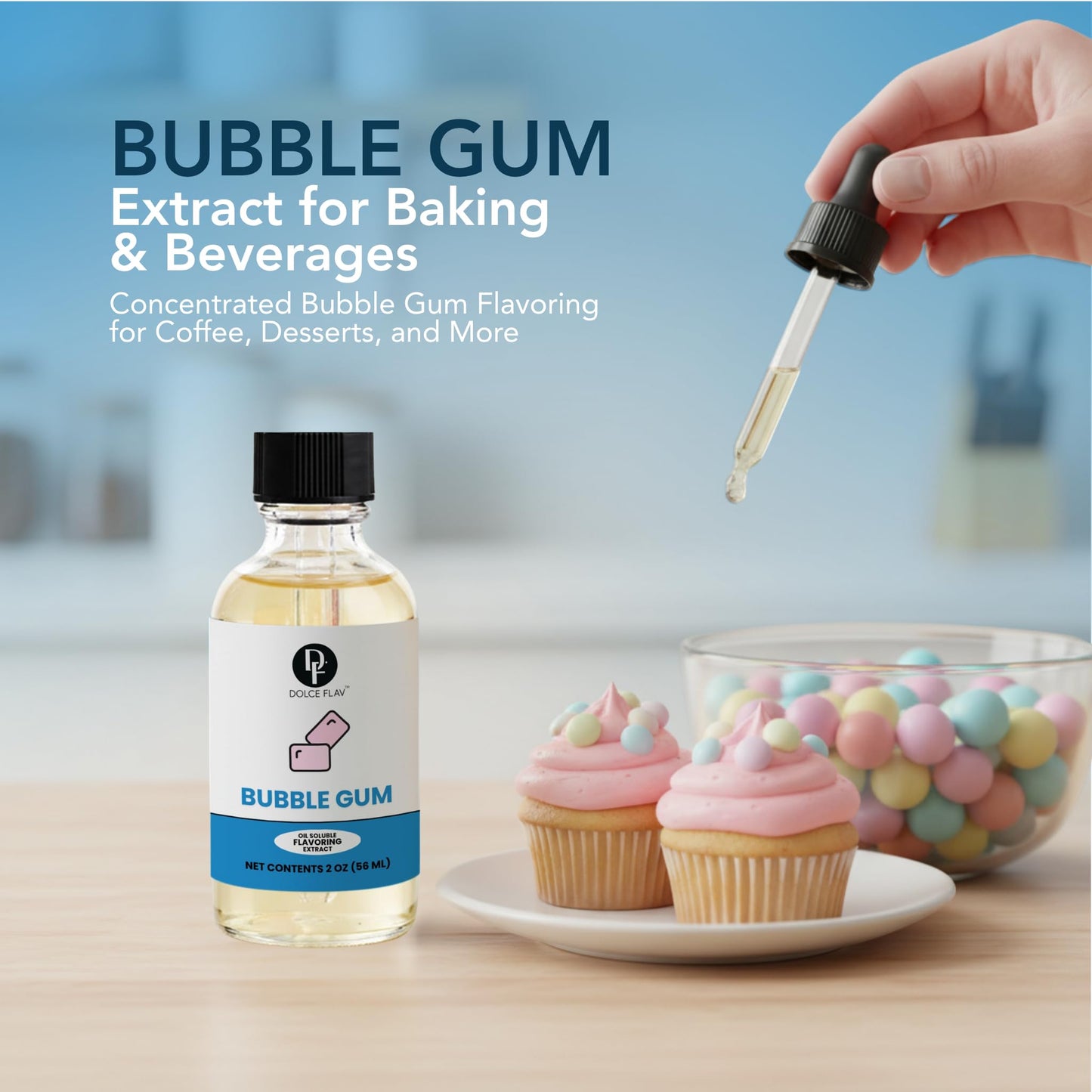 Dolce Flav Oil Soluble Bubble Gum Extract - 2 Oz. - Sugar-Free, Zero Calories - Multipurpose Bubble Gum Flavoring Oil for Candy Making, Lip Balm, Ice