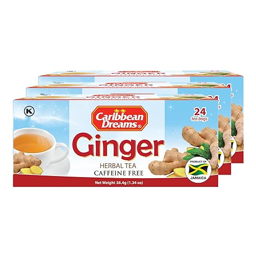 Caribbean Dreams Instant Ginger Tea, 100% Ginger Root, 24 Tea Bags (Pack of 3) - Total 72 Tea Bags