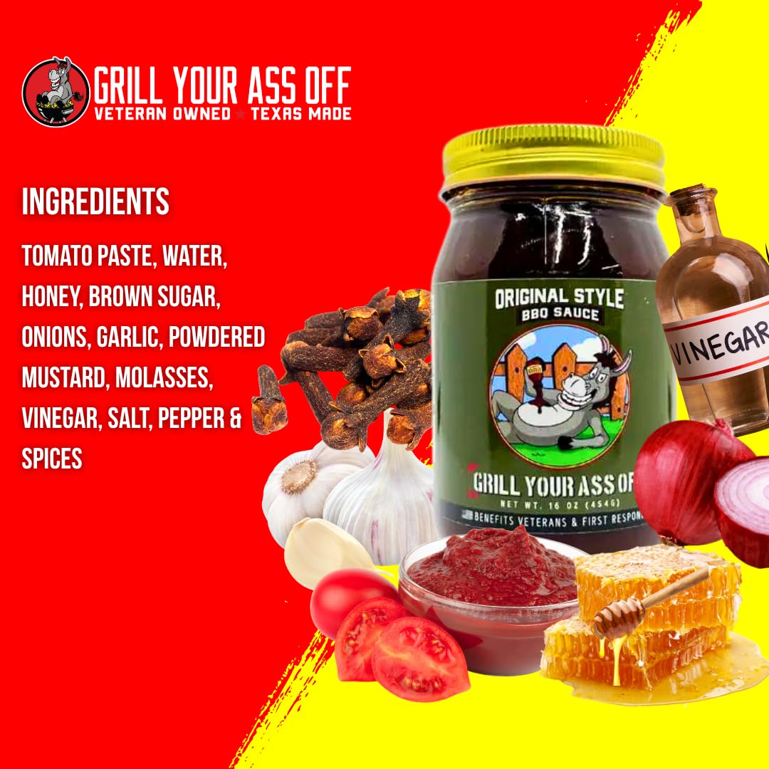 Grill Your As* Off Original Style BBQ Sauce - 16oz Versatile Barbecue Sauce for Beef, Ribs, Burgers & More - Bold, Smoky & Savory Flavor for Grilling