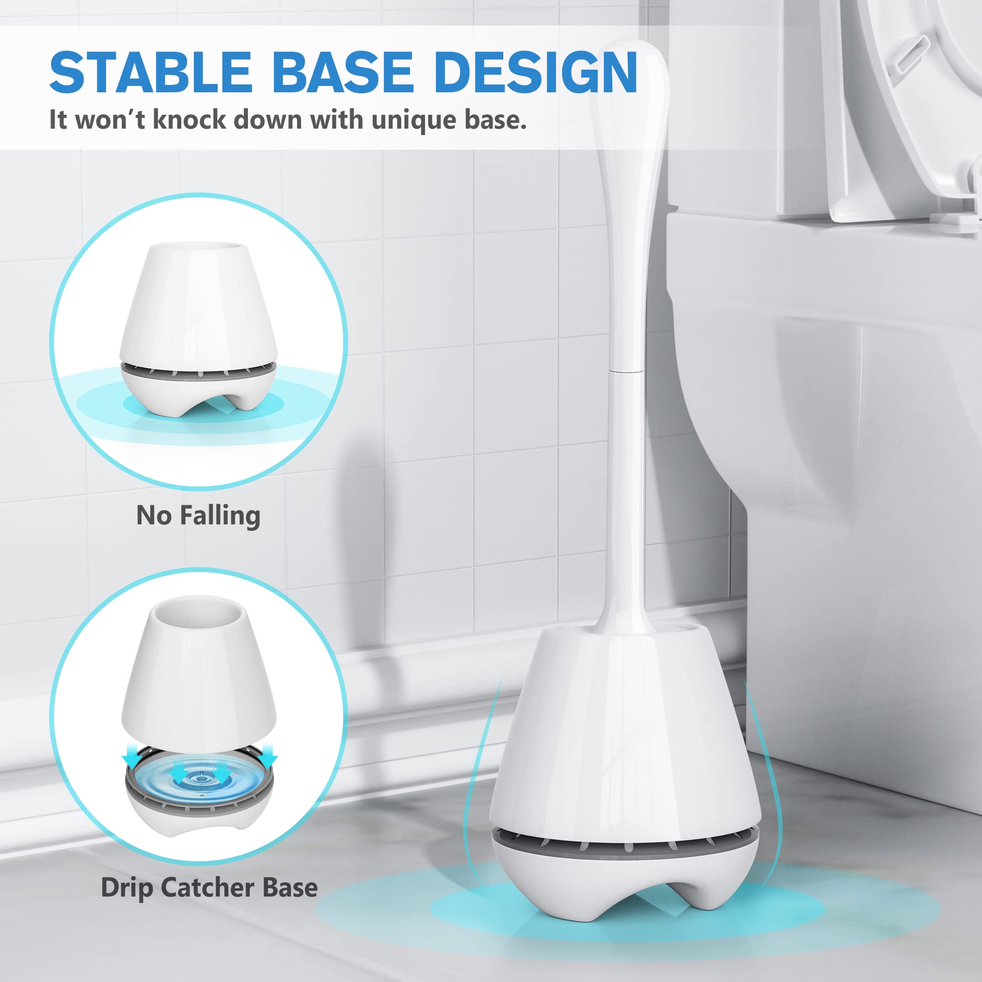 uptronic Toilet Brush and Holder 2 Pack, Toilet Brush with Ventilated Holder, Toilet Bowl Brush with Long and Large Handle