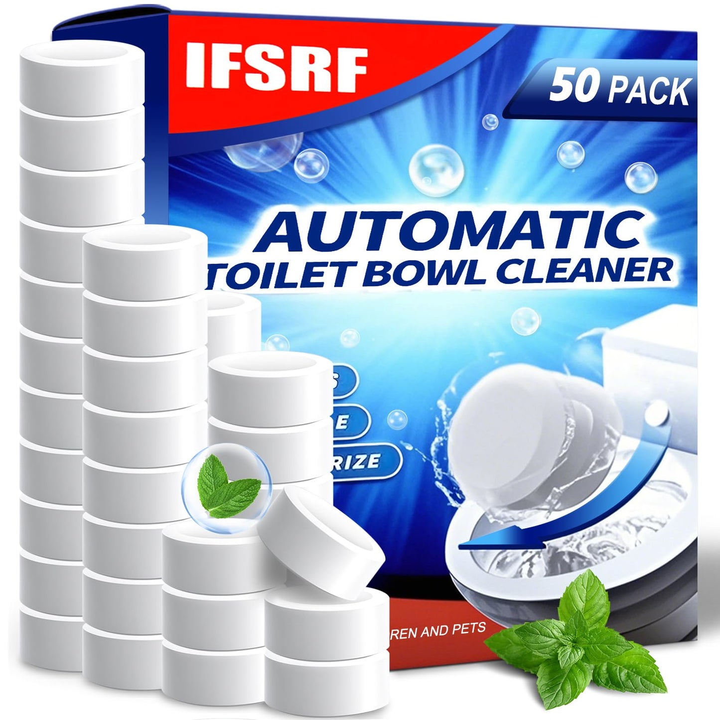 Automatic Toilet Bowl Cleaner Tablets - 50 Pack, Bleach Free, Descale & Deodorize, Septic-Safe, Continuous Cleaning with Fresh Scent, Drop-In Tank