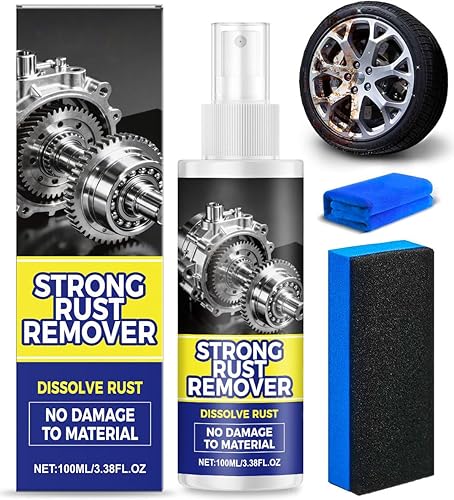 Upgrade Rust Remover Set for Metal, with Cleaning Cloth and Sponge, Heavy Duty Metal Cleaner for Vehicles, Tools, Chains, Multipurpose Iron Out Rust