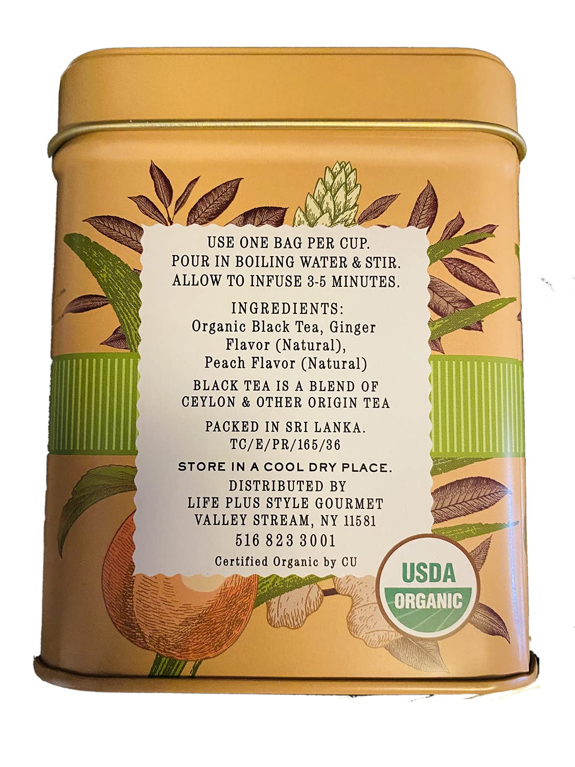 The Secret Garden Organic Tea 2.64 Oz Pack Of 2! 100 Tea Bags Ginger Peach Flavored Black Tea! Herbal Blends Healthy Drink Tea! (Ginger Peach)