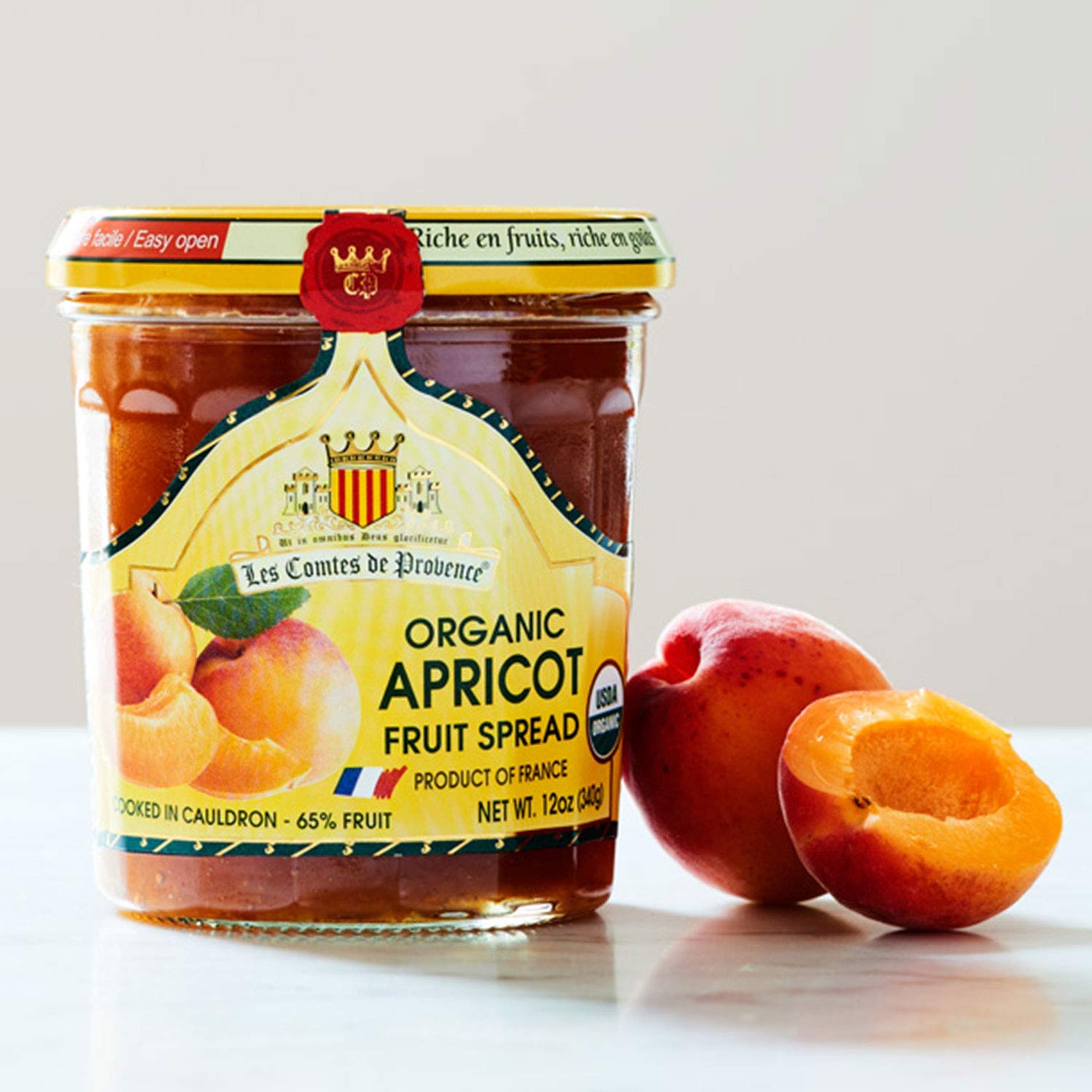 Apricot Jam Spread USDA Organic Preserve - 12 OZ / 340 G - Made in France Traditional Jam Non GMO Gluten Free