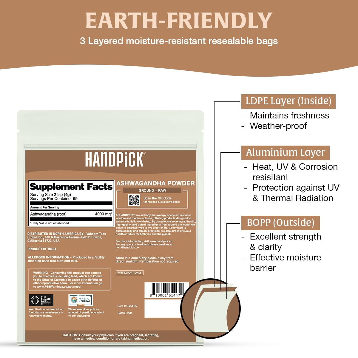 HANDPICK Ashwagandha Root Powder (397g/14oz) No Fillers, No Additives | Finest Grade A Root Powder - Withania Somnifera | Non-GMO & Raw from India