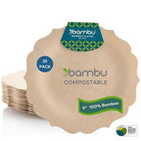 Bambu Pack of 25-9 Inch Disposable Bamboo Plates Fancy, Biodegradable Eco Friendly Products, Bamboo Disposable Plates for Party, Weddings, and Events