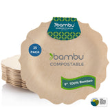Bambu Pack of 25-9 Inch Disposable Bamboo Plates Fancy, Biodegradable Eco Friendly Products, Bamboo Disposable Plates for Party, Weddings, and Events
