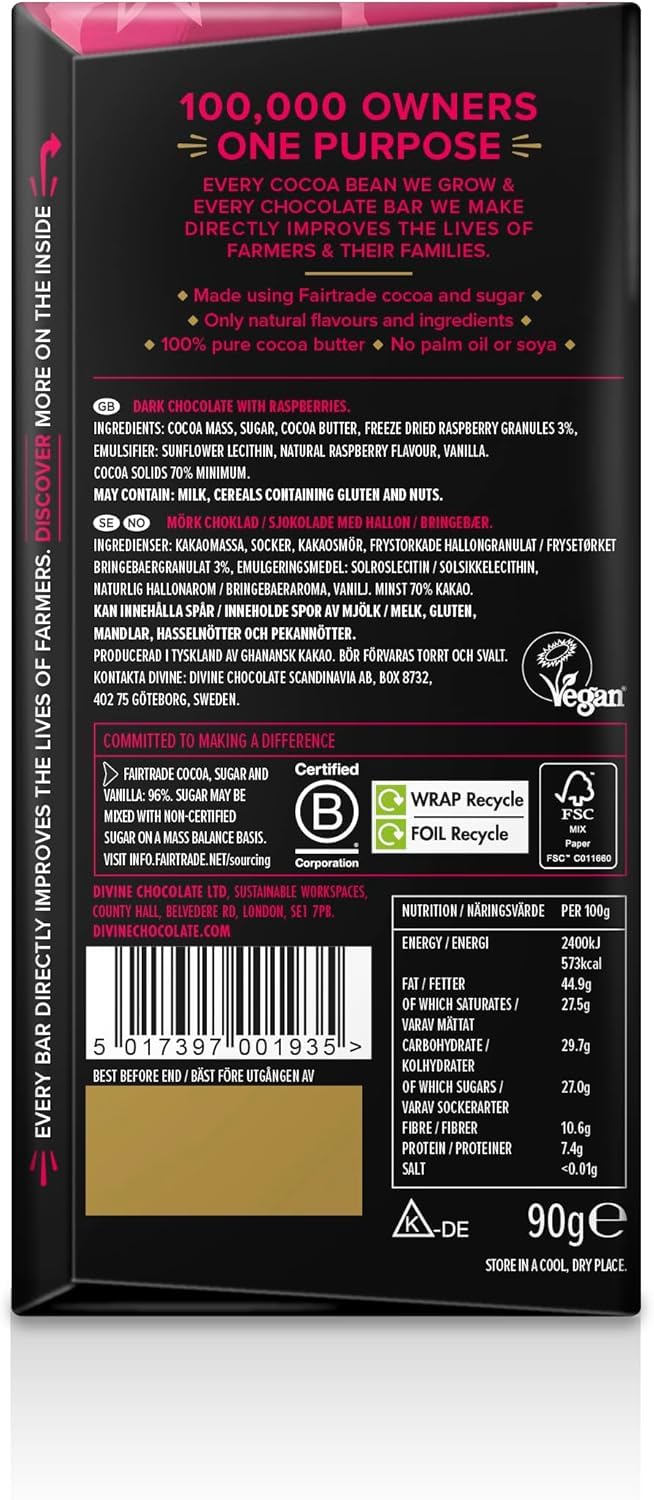 Divine Dark Chocolate with Raspberry 100g - Pack of 2
