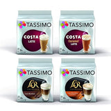 Tassimo 4 Latte Variety Bundle Costa Latte Original + Caramel, Carte Noire Latte Macchiato + Caramel
