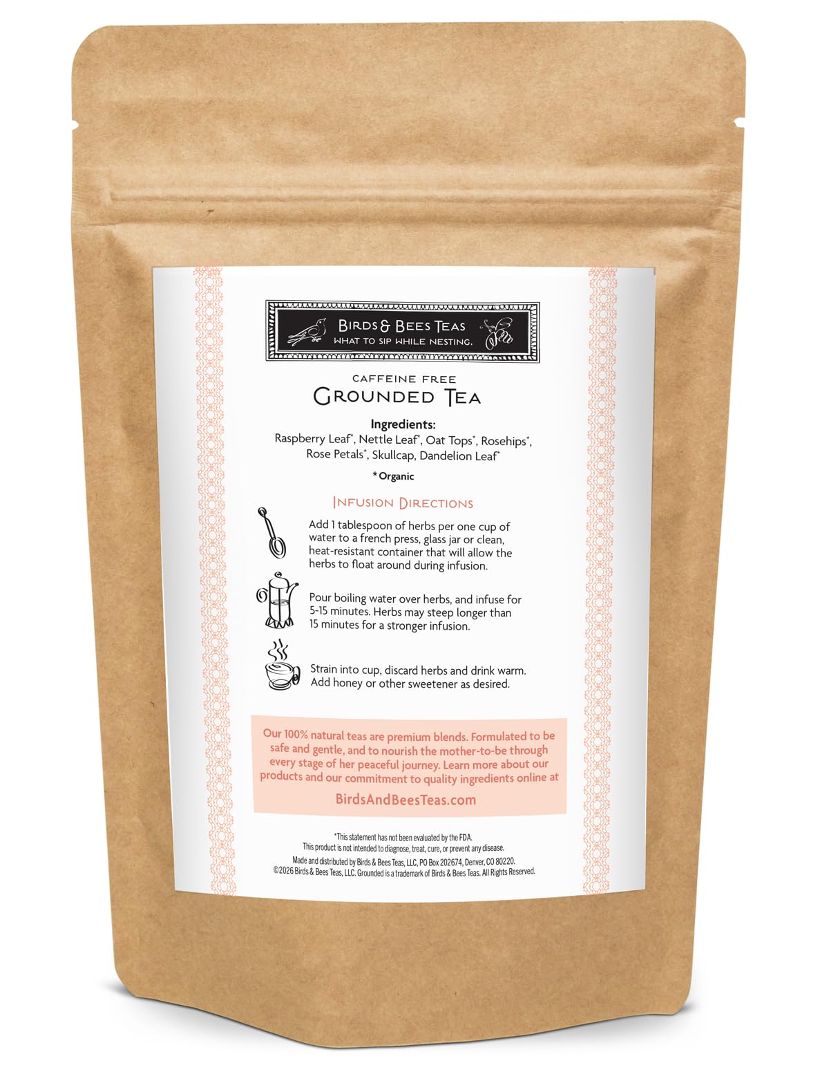 Birds & Bees Teas - Fertility Tea & Pre Conception Tea, Grounded Pregnancy Tea is a Red Raspberry Leaf Blend for a Great Natural Cleanse and Detox, 40