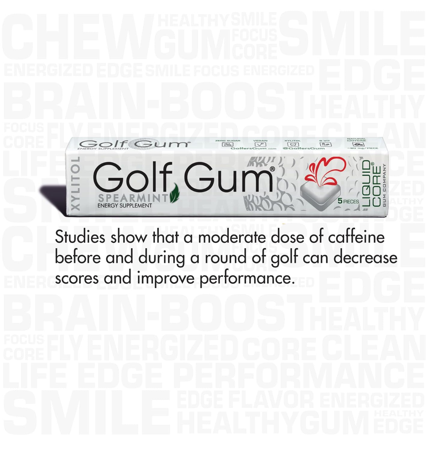 Golf Gum by Liquid Core® - 80mg of Natural Caffeine - Energy for Golfers - Sugar-Free, Aspartame-Free, Caffeine Gum - Enhanced Focus & Better Score