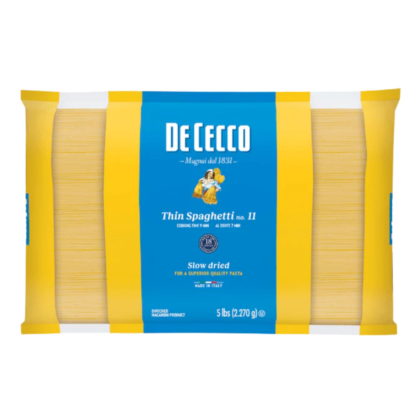 De Cecco Thin Spaghetti No. 1 Pasta, 5 Lb, Authentic, Slow Dried, Made with Durum Wheat, Versatile Pasta for Sauces & Recipes, Made in Italy