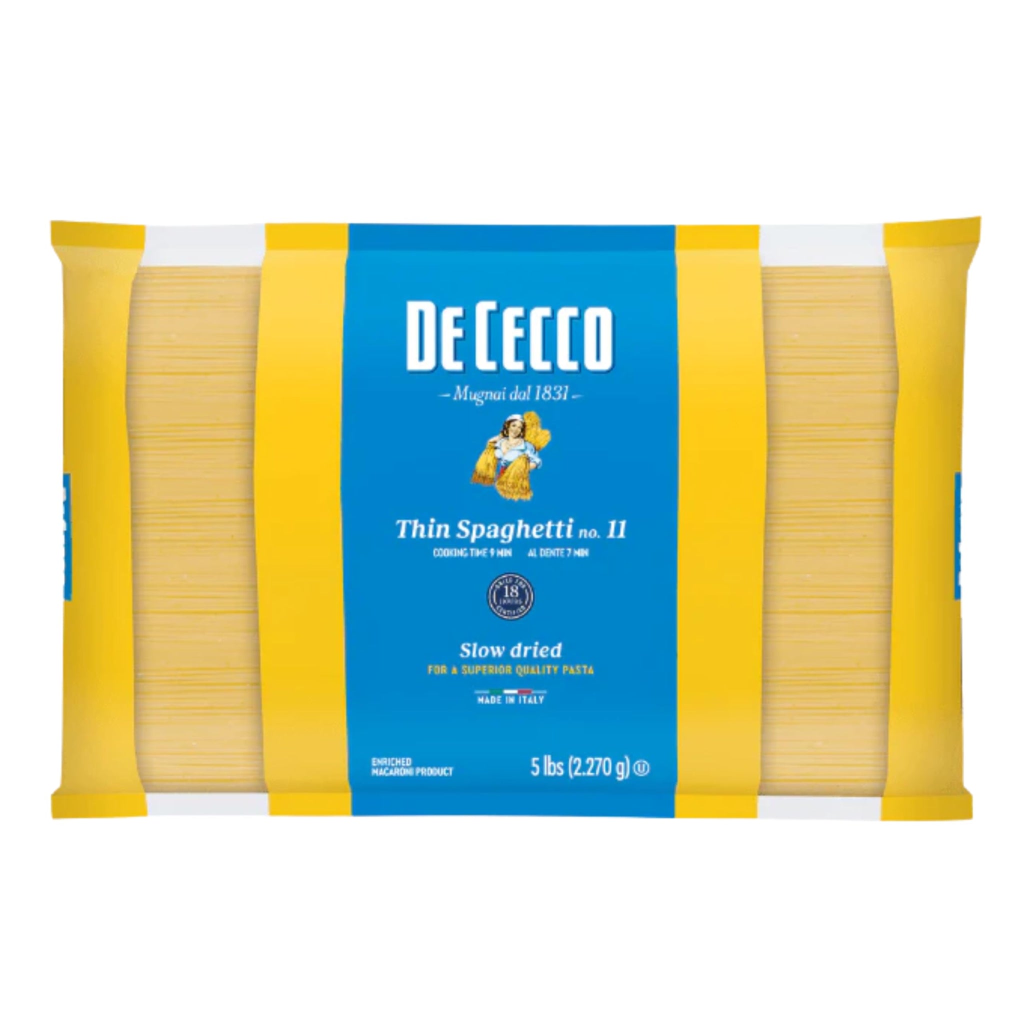 De Cecco Thin Spaghetti No. 1 Pasta, 5 Lb, Authentic, Slow Dried, Made with Durum Wheat, Versatile Pasta for Sauces & Recipes, Made in Italy