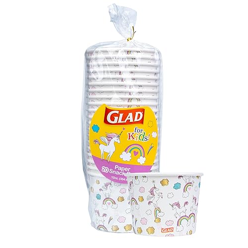 Glad for Kids Unicorns Paper Snack Bowls, Disposable Paper Bowls for Kids Snacks and Parties, Sturdy Microwave Safe Bowls for Everyday Use and Easy