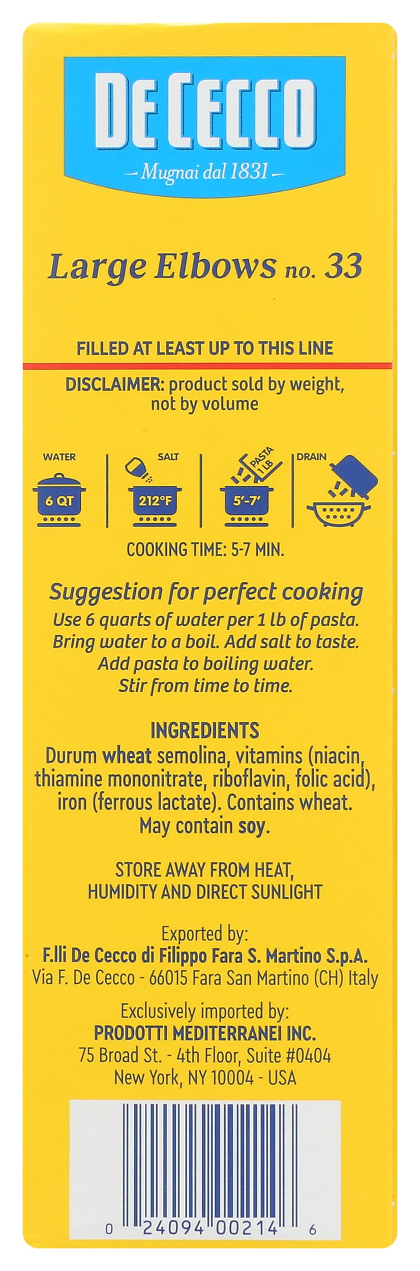De Cecco Pasta Large Elbow Pasta, 16 OZ