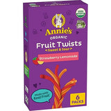 Annie's Organic Sweet and Sour Fruit Twists, Strawberry Lemonade Fruit Flavored Snacks, 6 Count, 3.84 oz