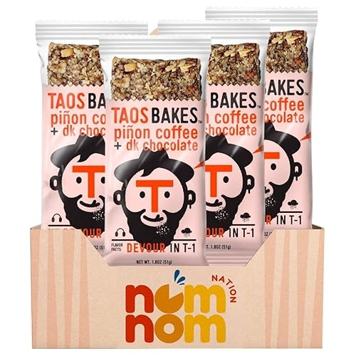 Taos Bakes Bar Pinon Coffee Dark Chocolate - 1.8 oz Granola Bar - Pack of 4 - Chocolate Granola Bars for On the Go - Kids Granola Bars and Bars Kids