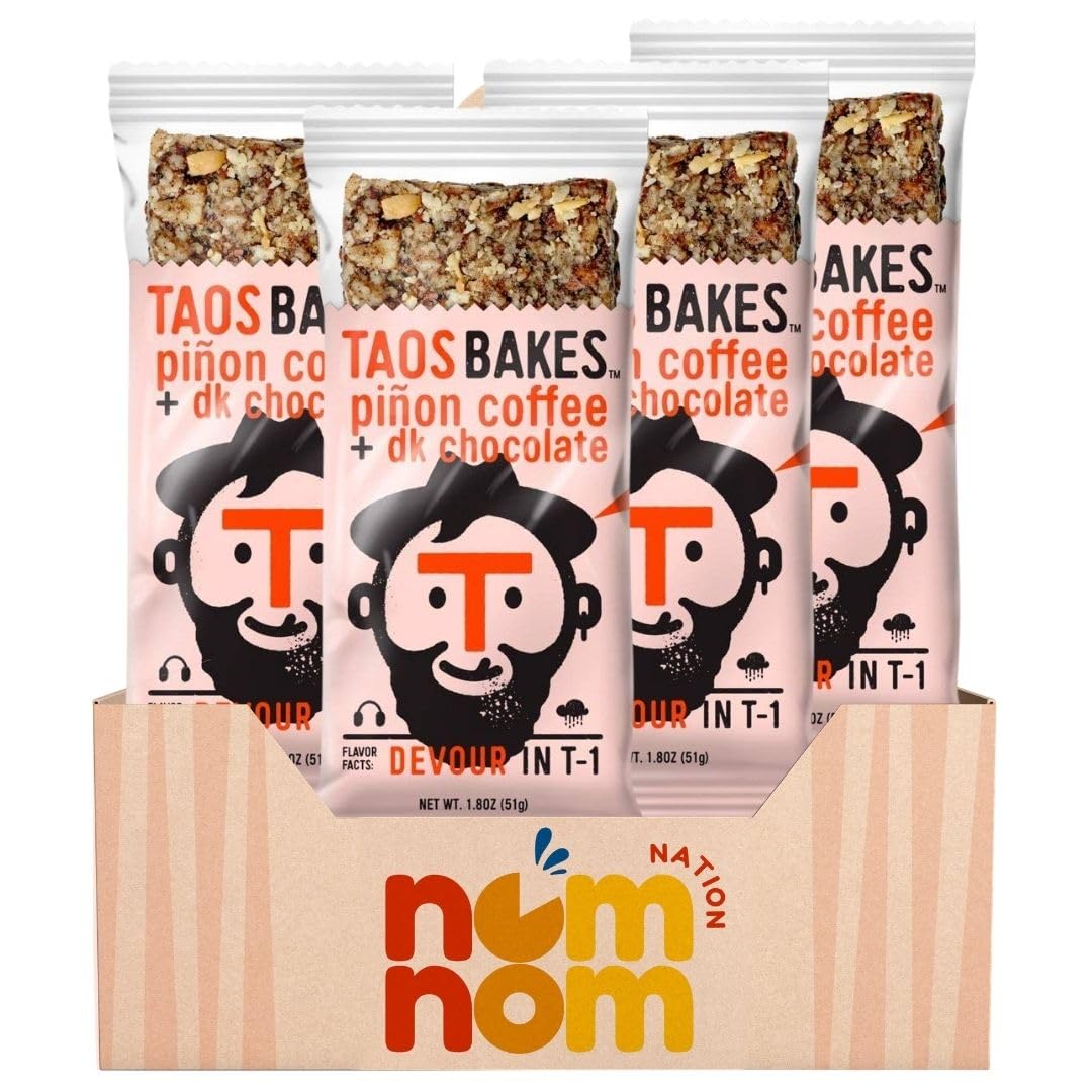 Taos Bakes Bar Pinon Coffee Dark Chocolate - 1.8 oz Granola Bar - Pack of 4 - Chocolate Granola Bars for On the Go - Kids Granola Bars and Bars Kids