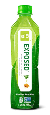 ALO Aloe Vera Juice Drink | EXPOSED - + Honey 16.9 fl oz, Pack of 12 Plant-Based with Real Pulp