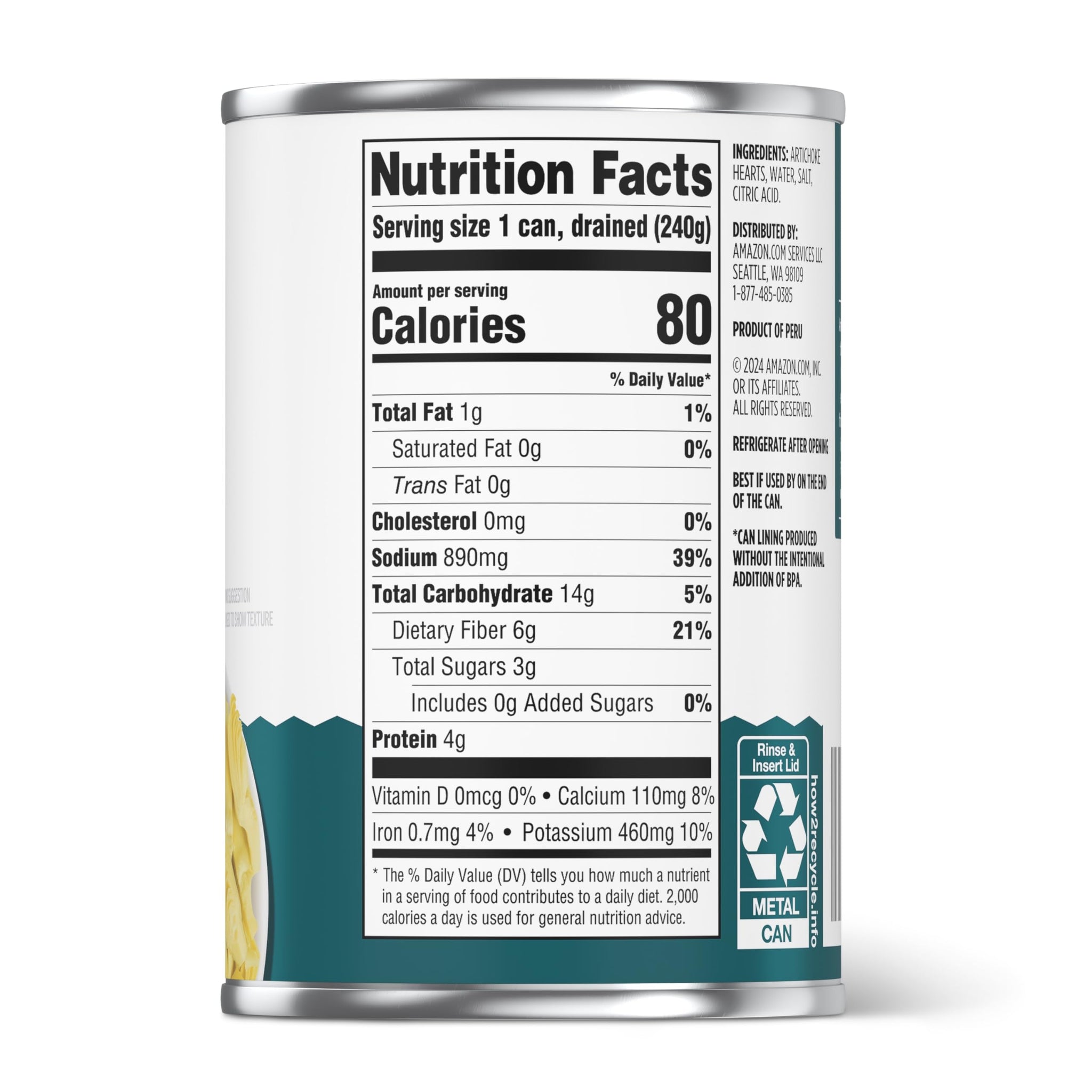 Amazon Grocery, Canned Artichoke Hearts, Quartered, 14 Oz