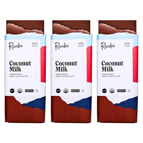 Raaka Chocolate 60% Cacao Coconut Milk Dark Chocolate Bars, 3-Pack, 1.8oz