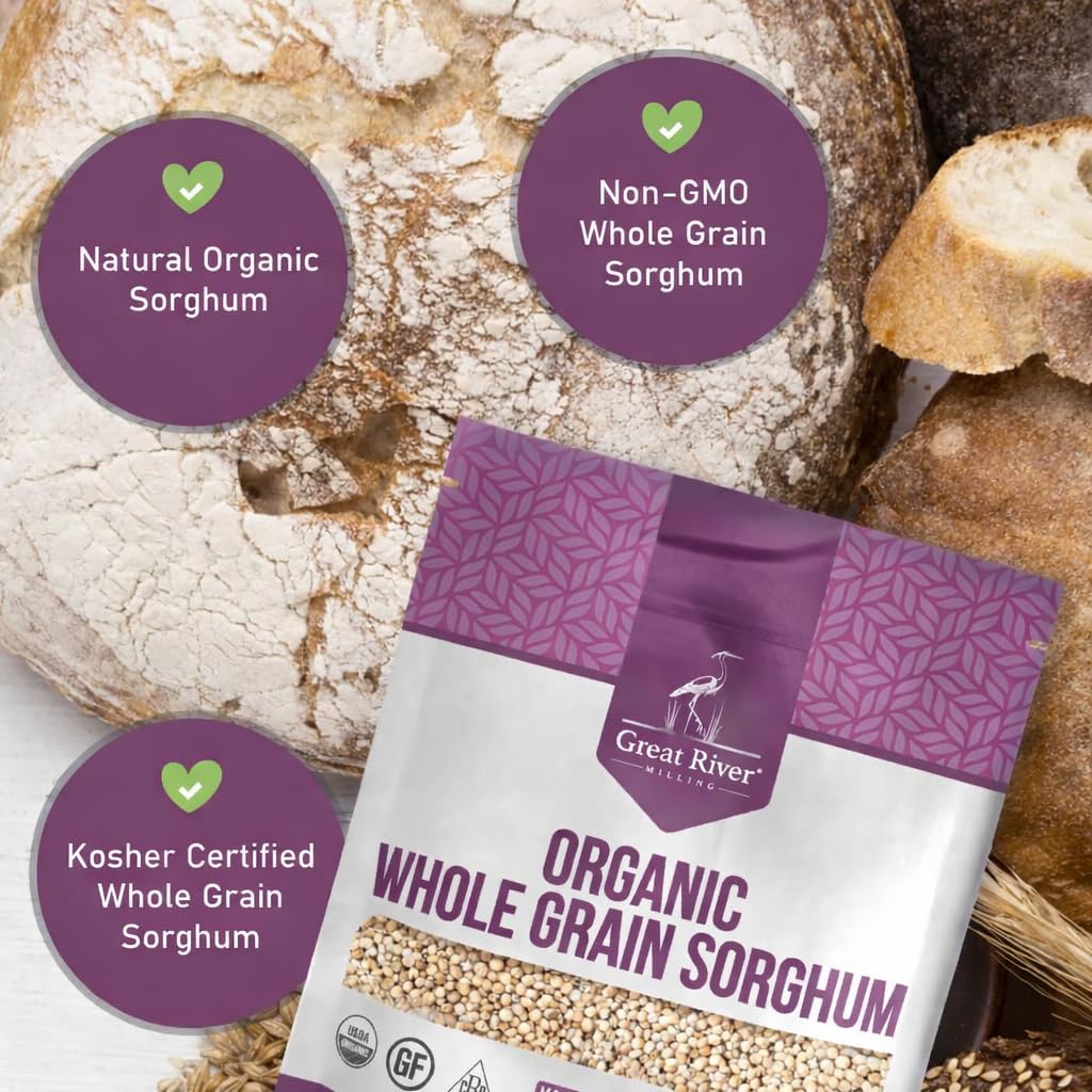Great River Milling Whole Grain Sorghum | High-Protein Ancient Grain | Non-GMO, Kosher Certified | Ideal for Salads, Pilaf, Porridge, Baking & More |